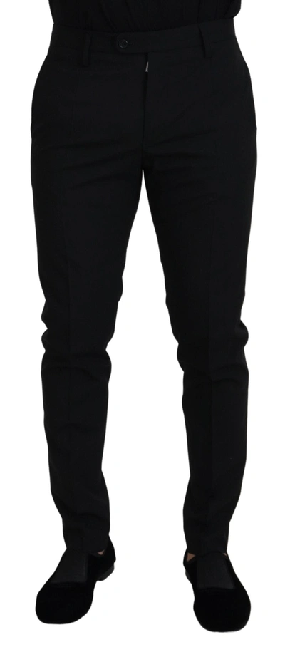 Shop Dolce & Gabbana Black Polyester Chino Formal Pants