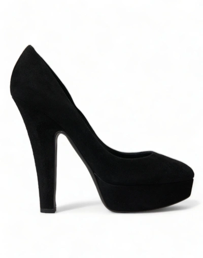 Shop Dolce & Gabbana Black Suede Leather Platform Heel Pumps Shoes