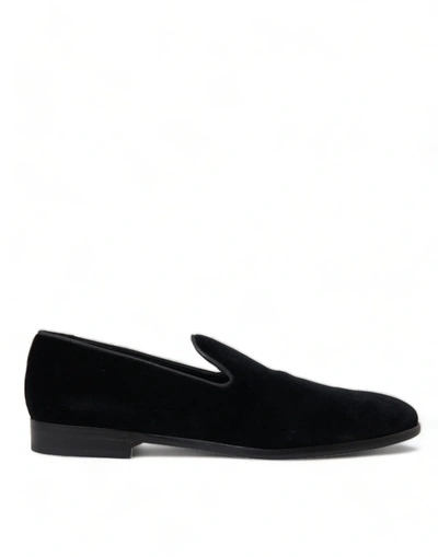 Shop Dolce & Gabbana Black Velvet Loafers Formal Shoes