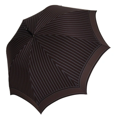 Shop Dolce & Gabbana Brown Striped Leather Handle Collapsible Sartoria Umbrella