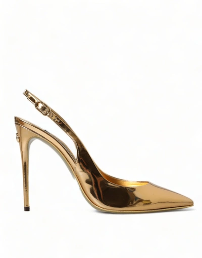 Shop Dolce & Gabbana Gold Leather Slingback High Heels Pumps Shoes