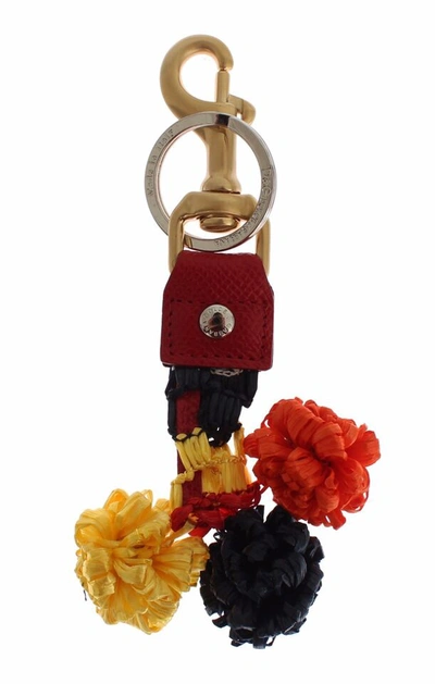 Shop Dolce & Gabbana Gold Yellow Raffia Leather Clasp Finder Chain Keyring