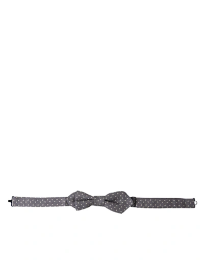 Shop Dolce & Gabbana Gray Polka Dots Silk Adjustable Neck Papillon Bow Tie