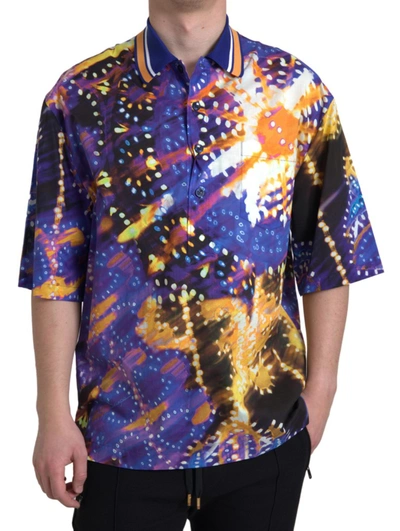 Shop Dolce & Gabbana Luminaire Print Cotton Polo Top Men Shirt In Multicolor