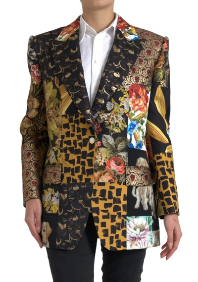 Shop Dolce & Gabbana Multicolor Patchwork Jacquard Coat Blazer