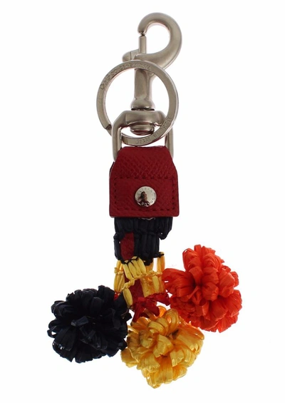 Shop Dolce & Gabbana Multicolor Raffia Leather Clasp Finder Chain Keyring