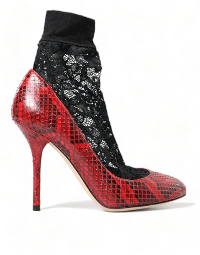 Shop Dolce & Gabbana Red Ayers Leather Lace Socks Pumps Shoes