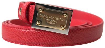 Shop Dolce & Gabbana Red Leather Gold Engraved Metal Buckle Belt