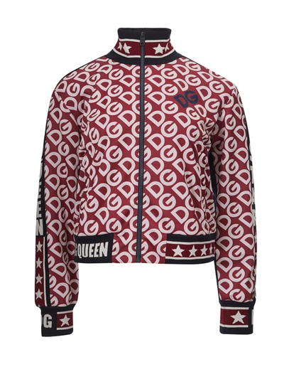 Shop Dolce & Gabbana Red Logo Allover Zipped Sweatshirt