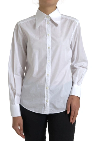 Shop Dolce & Gabbana White Cotton Collared Long Sleeves Shirt Top