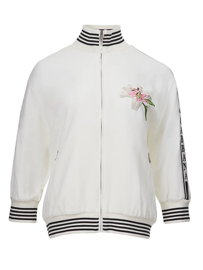 Shop Dolce & Gabbana White Embroidered Zipped Sweatshirt