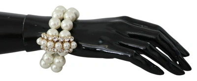 Shop Dolce & Gabbana White Faux Pearl Beads Translucent Crystals Bracelet