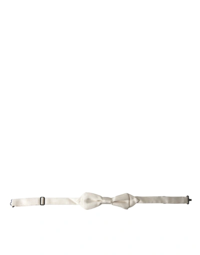 Shop Dolce & Gabbana White Silk Slim Adjustable Neck Papillon Bow Tie