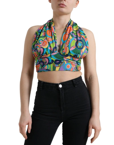 Dolce & Gabbana Multicolor Halter Sleeveless Cropped Tank Top In Multicolor