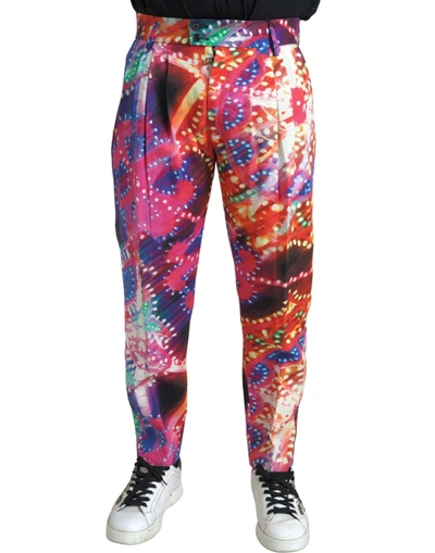 Shop Dolce & Gabbana Multicolor Printed Linen Men Trouser Pants