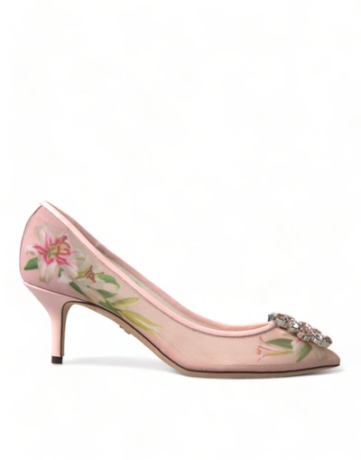 Shop Dolce & Gabbana Pink Floral Crystal Heels Pumps Shoes