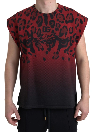 Shop Dolce & Gabbana Red Leopard Cotton Sleeveless Tank T-shirt