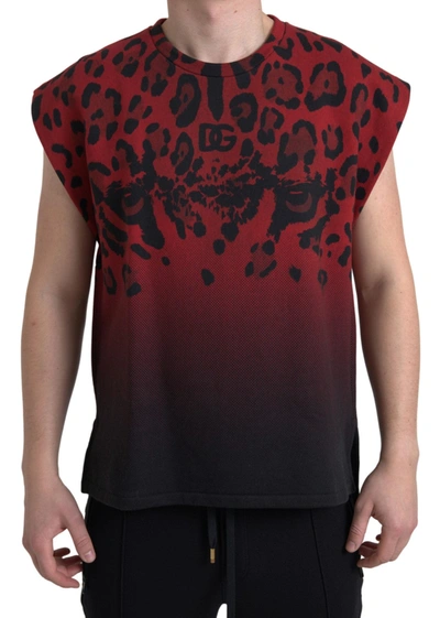 Dolce & Gabbana Red Leopard Print Cotton Sleeveless T-shirt In Red
