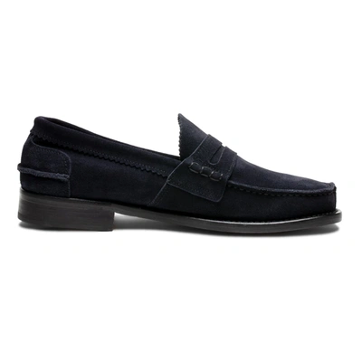 Shop Saxone Of Scotland Dark Blue Suede Leather Mens Loafers Shoes