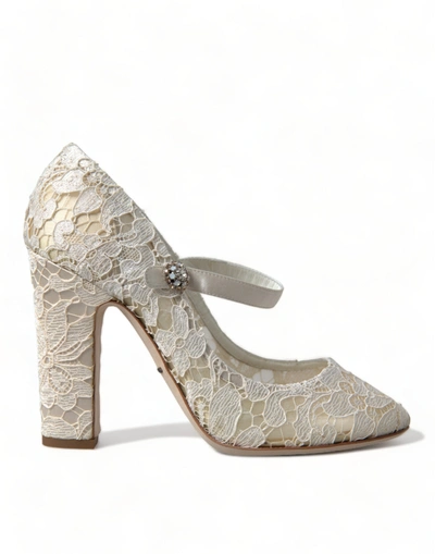 Shop Dolce & Gabbana White Lace Crystals Heels Sandals Shoes