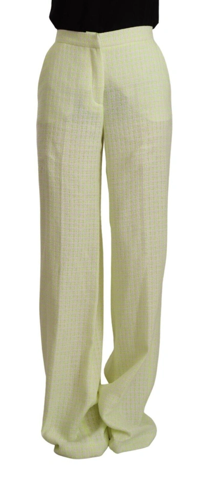 Shop Msgm Yellow Green Cotton High Waist Straight Long Pants
