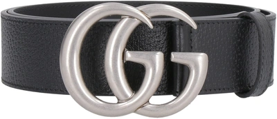 Shop Gucci Leather Belt With Double G Buckle In Black