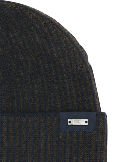 Shop Herno Ribbed Beanie In Blue