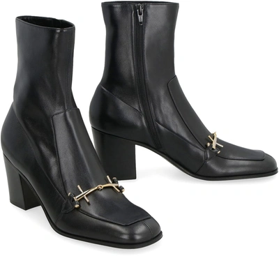 Shop Saint Laurent Beau Leather Ankle Boots In Black