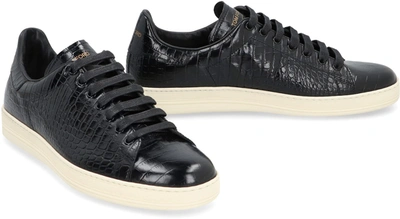 Shop Tom Ford Warwick Leather Low-top Sneakers In Black
