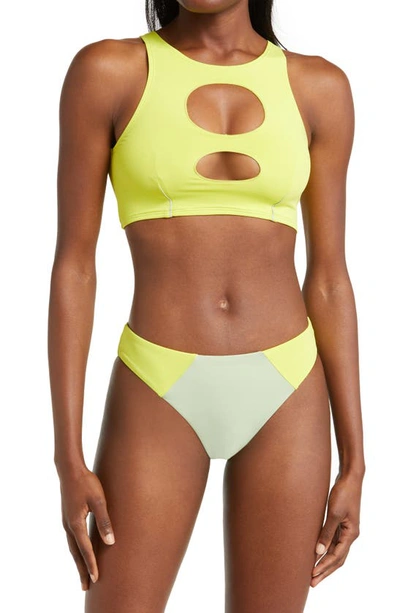 Shop Vero Moda Emma Colorblock Bikini Bottoms In Limeade