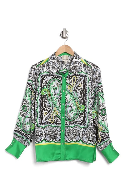 Shop Industry Republic Clothing Paisley Colorblock Long Sleeve Button-up Blouse In Paisley Scarf Border Print