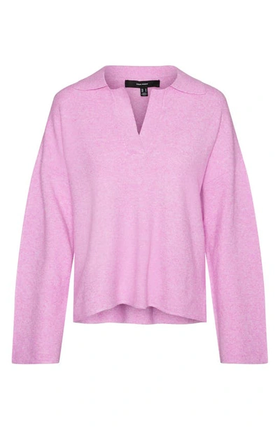 Shop Vero Moda Curve Doffy V-neck Long Sleeve Polo Sweater In Cyclamen Detail Melange