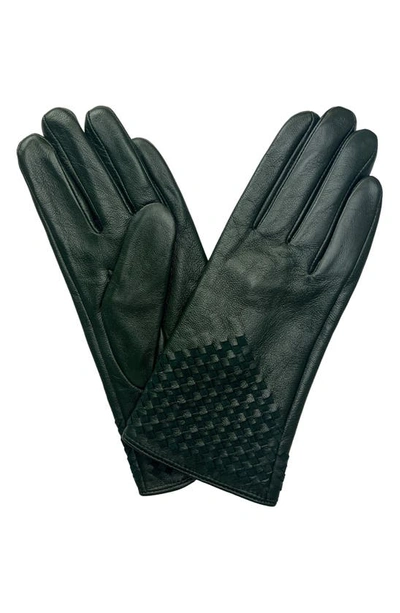 Shop Marcus Adler Woven Leather Gloves In Olive
