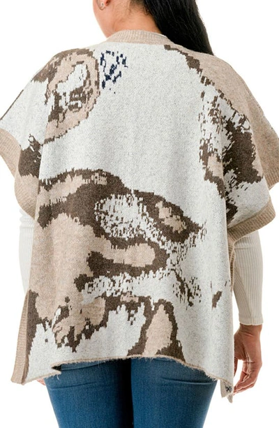 Marcus Adler Abstract Dolman Sleeve Knit Ruana In Tan