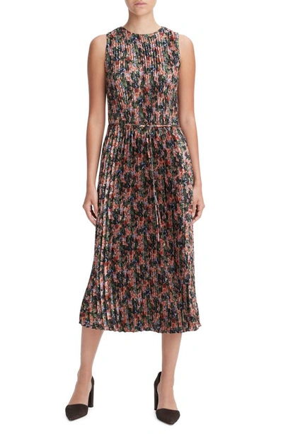 Shop Vince Wild Primrose Pleat Tie Waist Midi Dress In Black