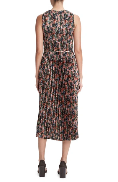 Vince Wild Primrose Pleat Tie Waist Midi Dress In Black