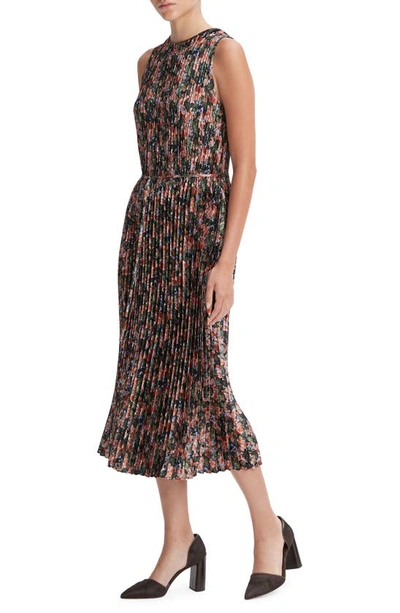 Vince Wild Primrose Pleat Tie Waist Midi Dress In Black