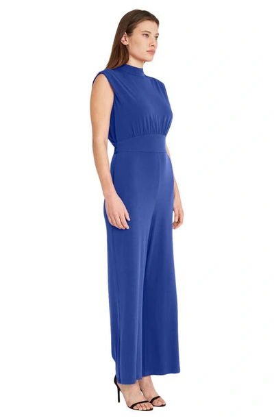 Shop Donna Morgan For Maggy Mock Neck Jumpsuit In Mazarine Blue