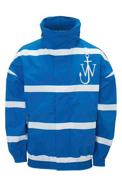 Shop Jw Anderson Anchor Patch Stripe Nylon Track Jacket In Azure Blue