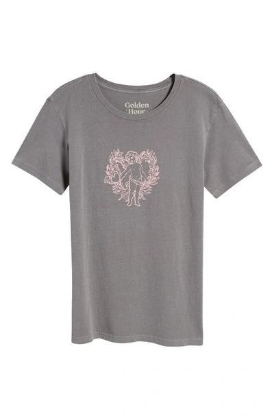 Shop Golden Hour Angel Wreath Cotton Graphic T-shirt In Washed Charcoal