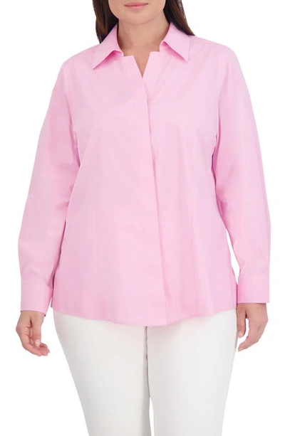 Shop Foxcroft Taylor Long Sleeve Stretch Button-up Shirt In Bubblegum