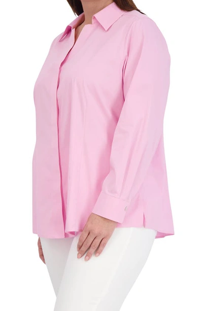 Shop Foxcroft Taylor Long Sleeve Stretch Button-up Shirt In Bubblegum