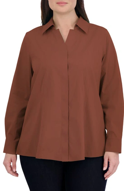 Shop Foxcroft Taylor Long Sleeve Stretch Button-up Shirt In Macchiato