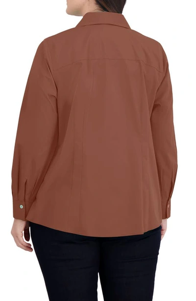 Foxcroft Taylor Long Sleeve Stretch Button-up Shirt In Macchiato