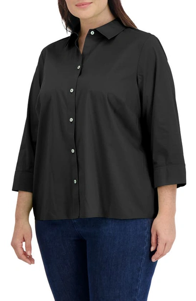 Shop Foxcroft Sandra Cotton Blend Button-up Shirt In Black
