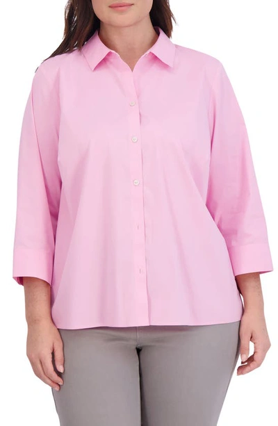 Shop Foxcroft Sandra Cotton Blend Button-up Shirt In Bubblegum