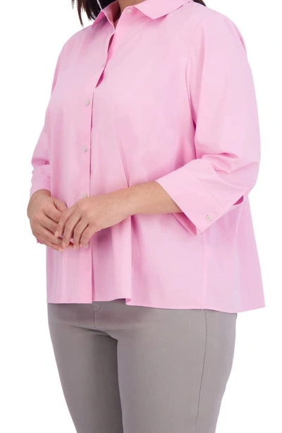 Shop Foxcroft Sandra Cotton Blend Button-up Shirt In Bubblegum