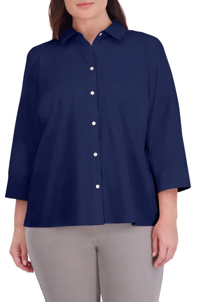Shop Foxcroft Sandra Cotton Blend Button-up Shirt In Navy