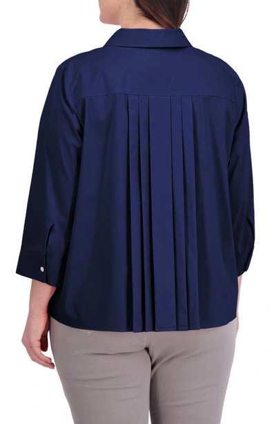 Shop Foxcroft Sandra Cotton Blend Button-up Shirt In Navy