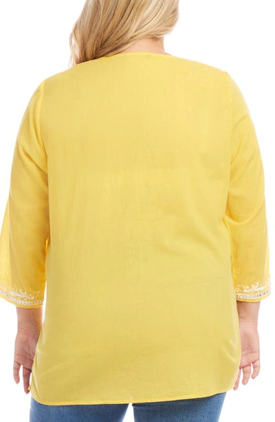 Shop Karen Kane Embroidered Cotton Tunic Top In Yellow